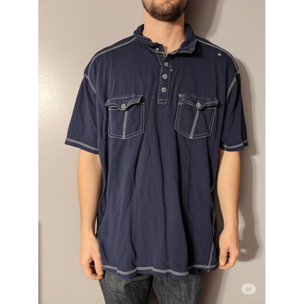 Broken Threads Blue Men's Short Sleeve Polo Shirt Dual Pockets Size 3XL